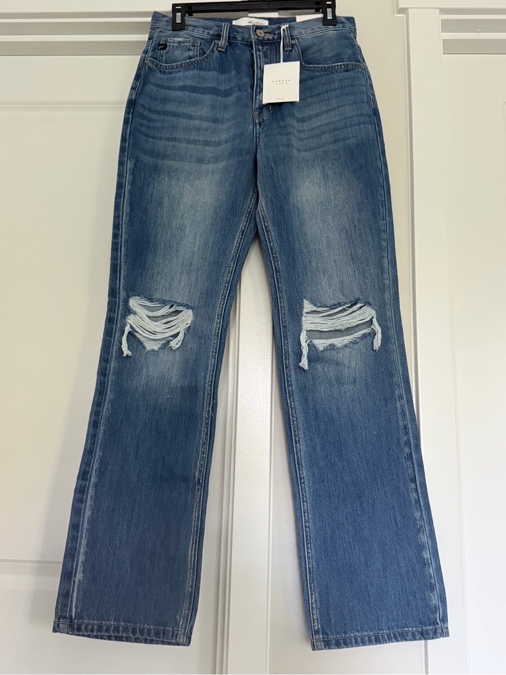 KanCan Distressed Straight Leg Jeans - Medium Blue